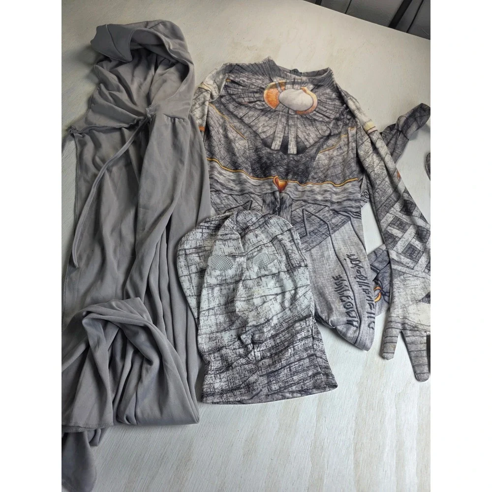 Moon Knight Kids Superhero Costume Set Jumpsuit Mask Cape Grey Cosplay Flawed